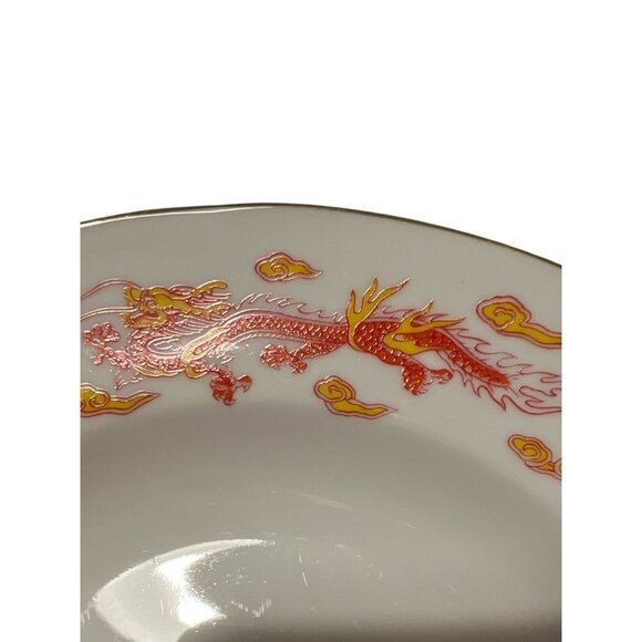 Set Of 4 Tatung Taiwan Porcelain Bowls With Gold Rim & Red Dragon Design 7" Diam - Picture 3 of 7